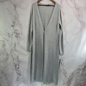 White House Black Market Cardigan Womens Large Gray Long Duster Maxi Slits